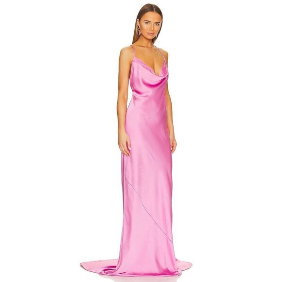 Norma Kamali Cross Back Bias Gown in Candy Pink Medium New Womens Long Dress - Picture 4 of 16